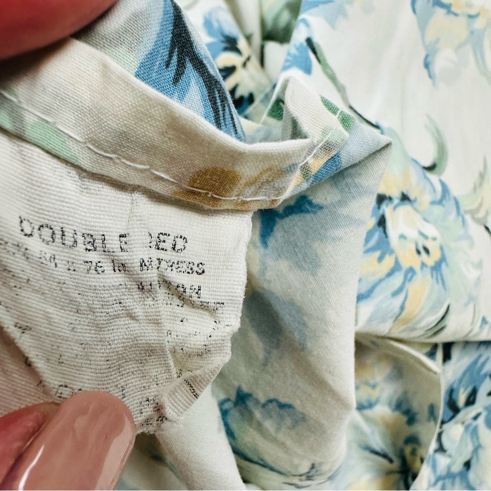 Vintage Blue Floral Cotton Lace Ruffle Trim 2 Standard Pillowcases & Flat Sheet - Picture 14 of 14